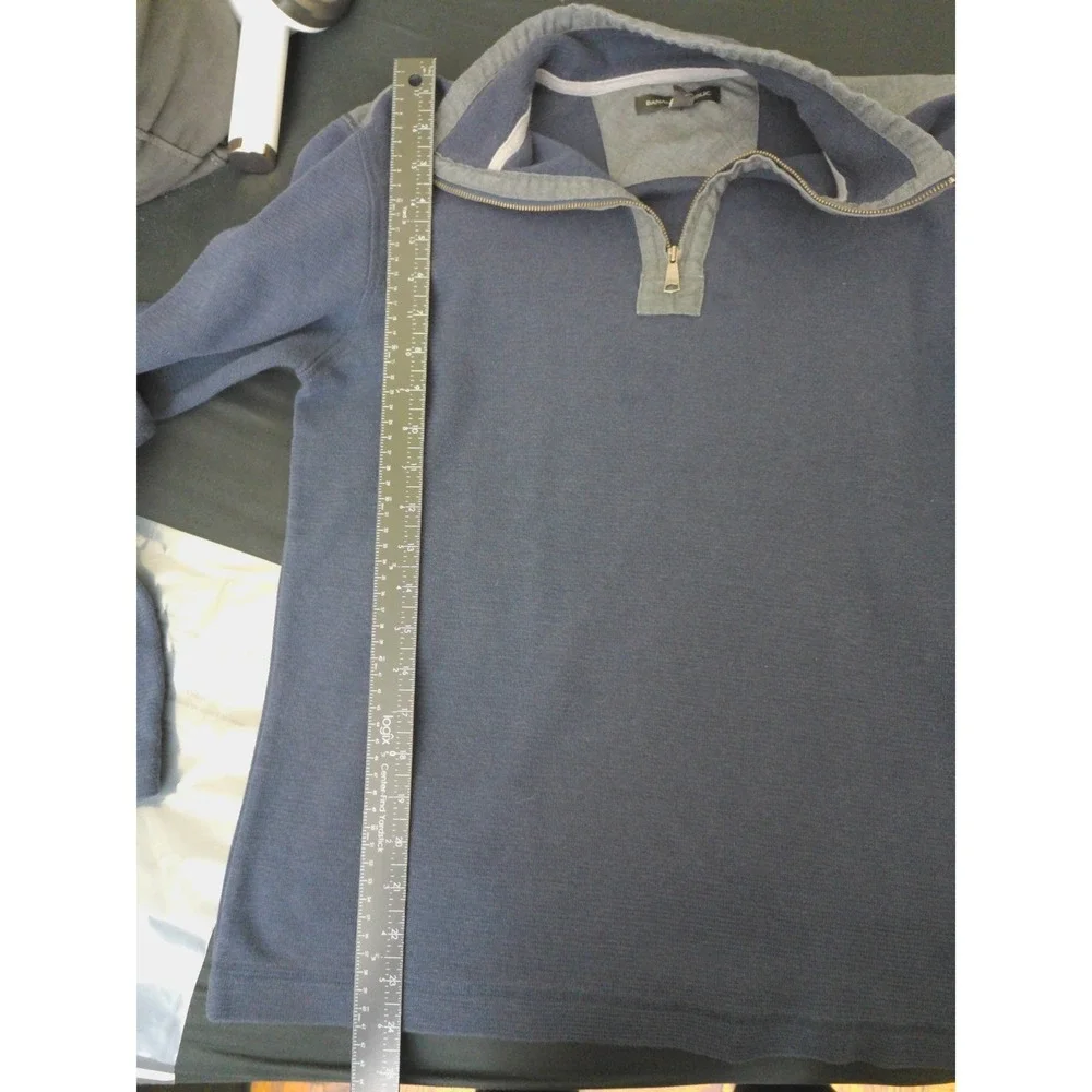 Banana Republic Quarter Zip Pullover Mens Medium Blue Excellent Waffle Knit Mock